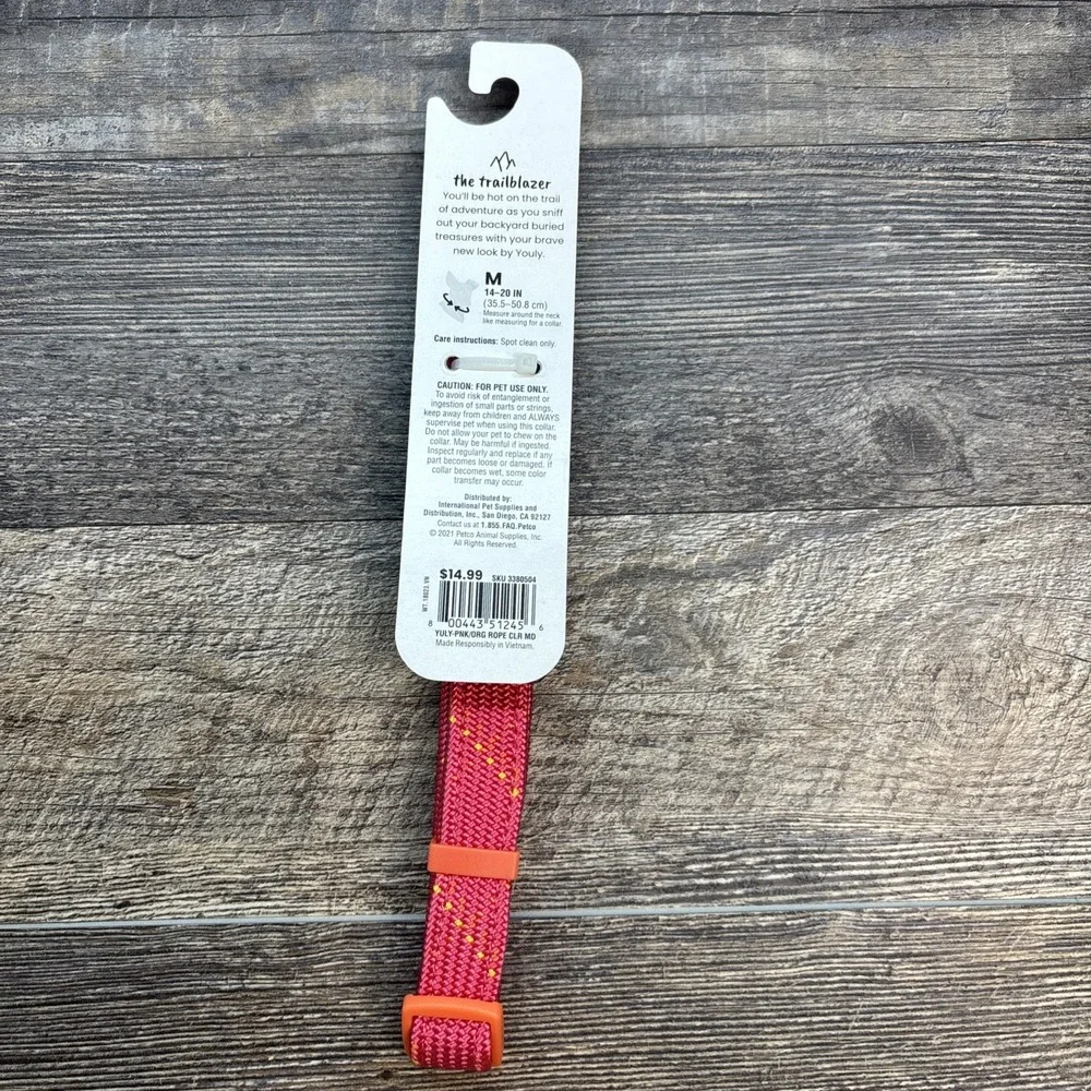 YOULY Durable Nylon The Trailblazer Dog Collar‎ Pink Size M (14